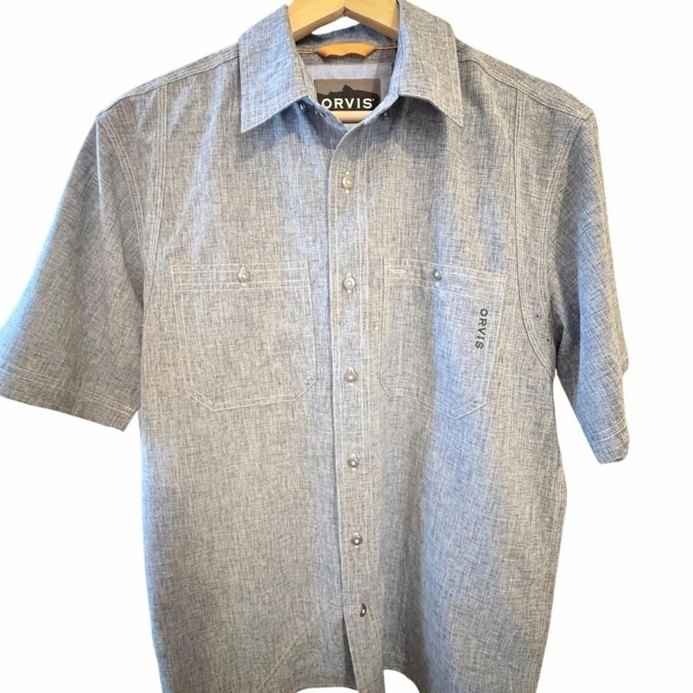 Orvis blue & grey short sleeve button up shirt, men's size M